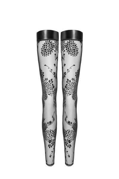 Панчохи без миска Noir Handmade F243 Tulle stockings with patterned flock embroidery, L SX0157 фото