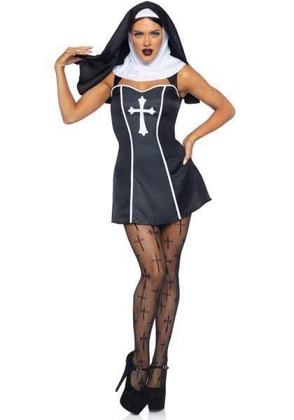 Костюм черниці Leg Avenue Naughty Nun XS, сукня, головний убір SO8549 фото
