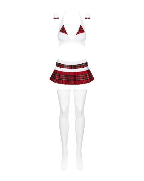 Еротичний костюм школярки з мініспідницею Obsessive Schooly 5pcs costume S/M, біло-червоний SO7304 фото