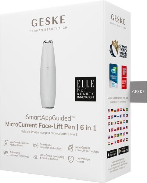 Мікрострумова ручка для підтяжки шкіри обличчя GESKE MicroCurrent Face-Lift Pen 6в1 white HB0128 фото