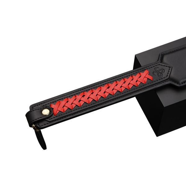 Паддл LOCKINK SEVANDA Braided-handle Spanking Paddle, чорно-червоний, гладенький, з плетінням на ручці SX0877 фото