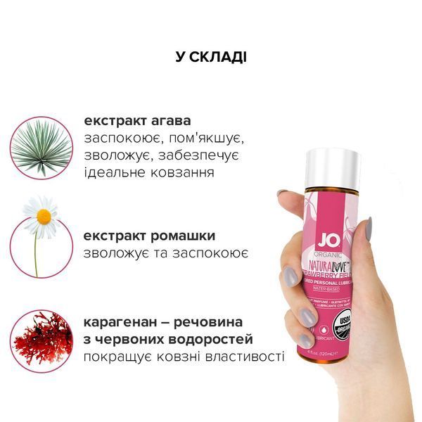 Змазка на водній основі JO NATURALOVE Strawberry (120 мл) з екстрактом ромашки та листя агави SO1662 фото