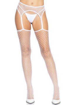 Панчохи-сітка Leg Avenue Net stockings with garter belt One size White, пояс, підв&rsquo;язки SO8578 фото