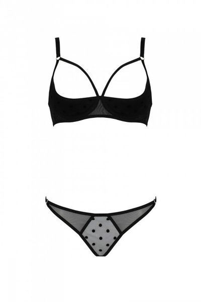 Еротичний комплект Passion MARINA SET WITH OPEN BRA, L/XL, black, відкриті чашки SO9735 фото
