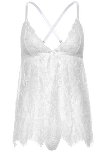 Сорочка бебі-дол Leg Avenue Floral lace babydoll & string White S, стрінги SO9172 фото