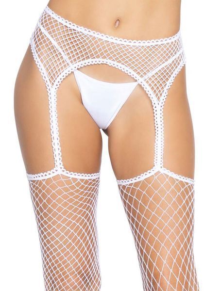 Панчохи-сітка Leg Avenue Net stockings with garter belt One size White, пояс, підв&rsquo;язки SO8578 фото