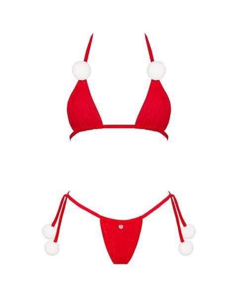 Новорічний комплект білизни з помпонами Obsessive Bobble Girl, червоний SO9024 фото