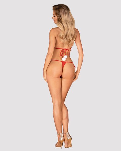 Новорічний комплект білизни з помпонами Obsessive Bobble Girl, червоний SO9024 фото