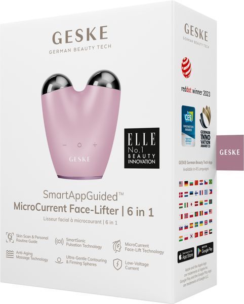 Мікрострумовий підтягувач шкіри обличчя GESKE MicroCurrent Face-Lifter 6в1 pink HB0137 фото