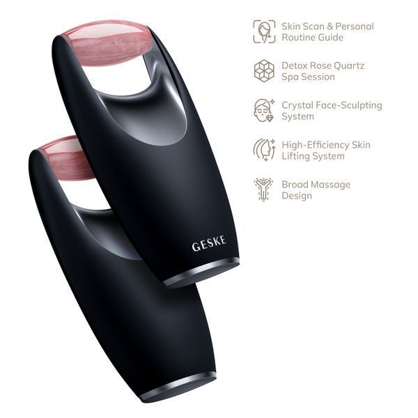 Ролер-масажер для обличчя з рожевим кварцом GESKE SmartAppGuided Rose Quartz Roller 5in1 black HB0645 фото