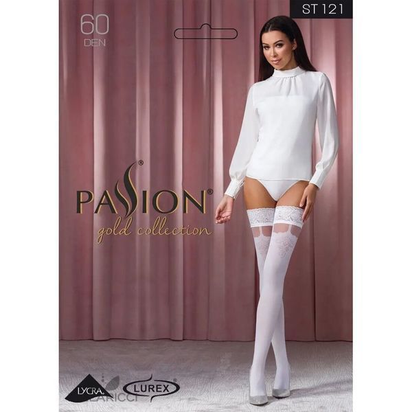 Панчохи Passion ST121 1/2 white на ажурній силіконовій резинці з квітковим орнаментом і вертикальним SO5791 фото