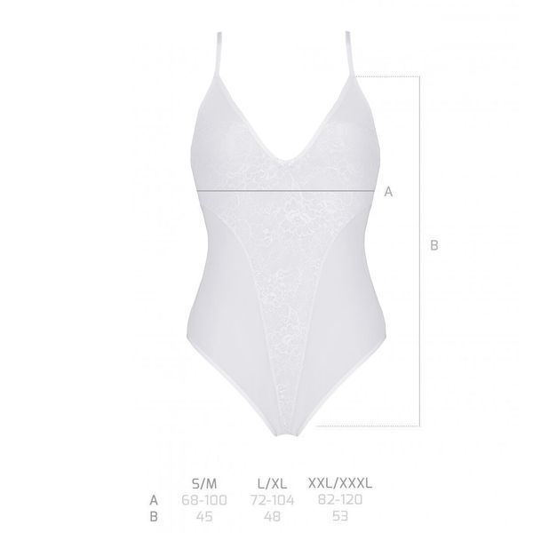 Боді з ажурним декором та відкритим кроком Passion URSULA BODY L/XL, white SO5832 фото
