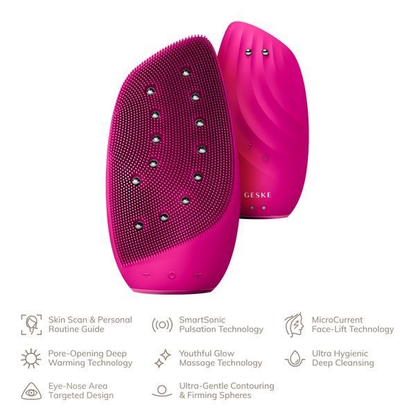 Очищувальна щітка для обличчя GESKE Sonic Thermo Facial Brush&Face-Lifter 8в1 magenta HB0087 фото
