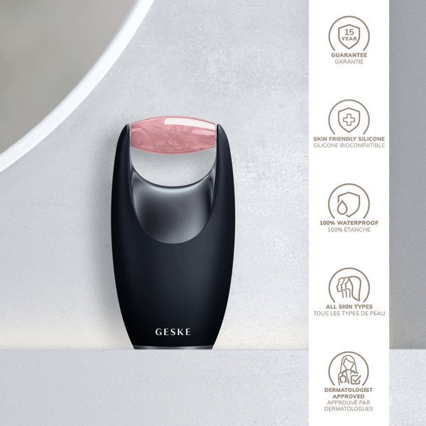 Ролер-масажер для обличчя з рожевим кварцом GESKE SmartAppGuided Rose Quartz Roller 5in1 black HB0645 фото