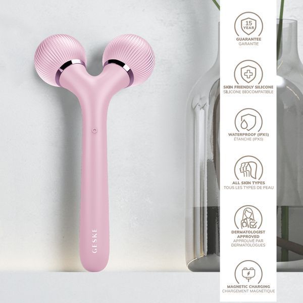 Електронний ультразвуковий ролик для обличчя та тіла GESKE Sonic Facial&Body Roller 4в1 pink HB0037 фото