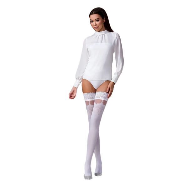 Панчохи Passion ST121 1/2 white на ажурній силіконовій резинці з квітковим орнаментом і вертикальним SO5791 фото
