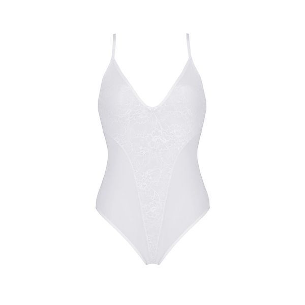 Боді з ажурним декором та відкритим кроком Passion URSULA BODY L/XL, white SO5832 фото