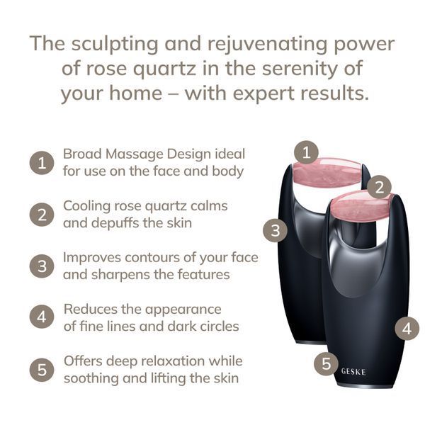 Ролер-масажер для обличчя з рожевим кварцом GESKE SmartAppGuided Rose Quartz Roller 5in1 black HB0645 фото