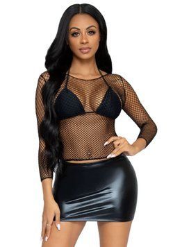 Сітчастий топ Leg Avenue Long Sleeves T-Shiets Black, One Size SO9104 фото