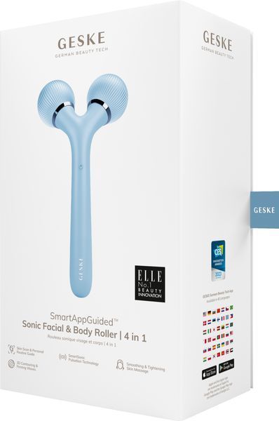 Електронний ультразвуковий ролик для обличчя та тіла GESKE Sonic Facial&Body Roller 4в1 aquamarine HB0038 фото