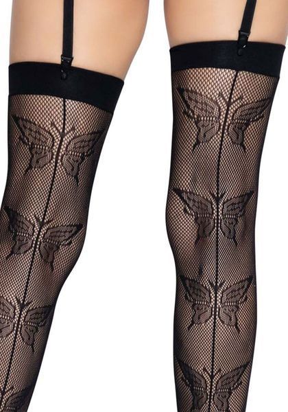 Панчохи-сітка зі швом ззаду Leg Avenue Butterfly back seam this highs One size Black SO8579 фото