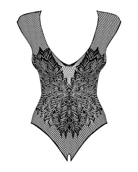 Бодістокінг із великої сітки з мереживом Obsessive B112 teddy S/M/L, чорний, з доступом SO7201 фото