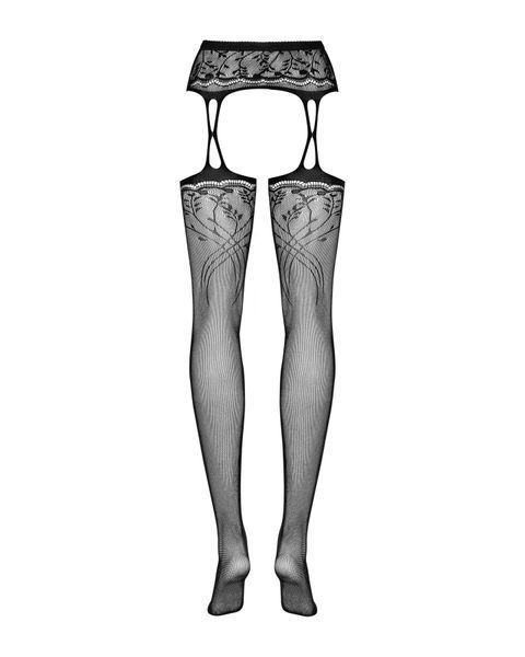 Панчохи-стокінги з рослинним малюнком Obsessive Garter stockings S206 black S/M/L чорні, імітація га SO7265 фото
