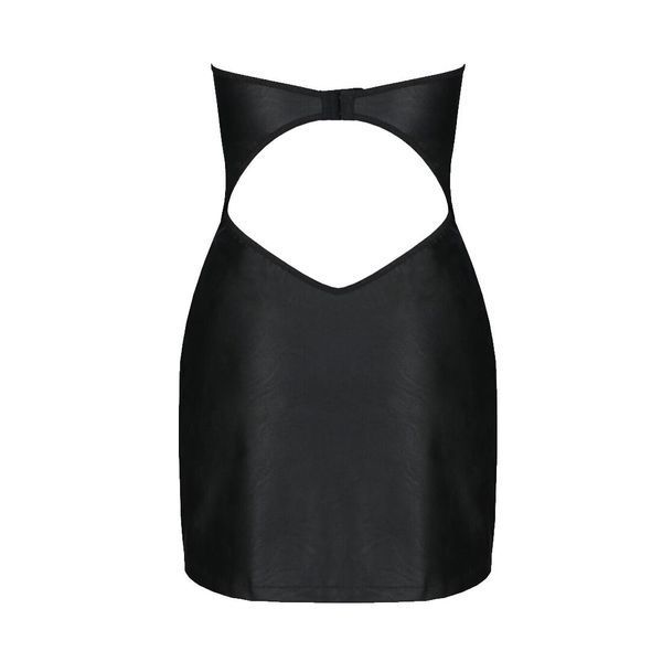 Мінісукня з екошкіри Passion CELINE CHEMISE 4XL/5XL, black, шнурівка, трусики в комплекті SO7061 фото