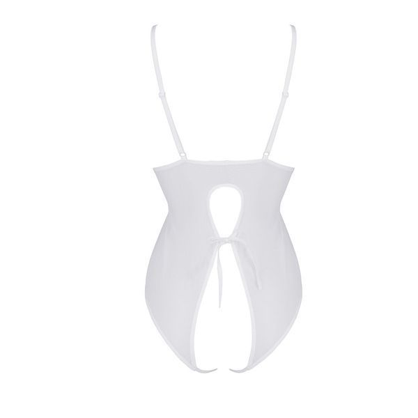Боді з ажурним декором та відкритим кроком Passion URSULA BODY S/M, white SO5833 фото