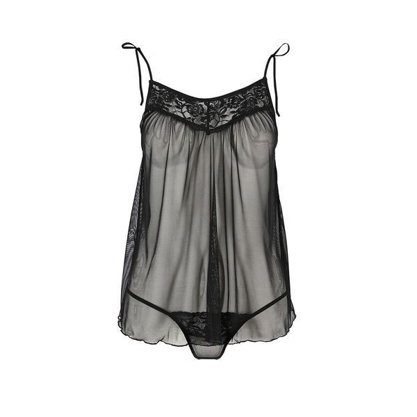 Сорочка прозора бебі-дол Passion MELANIA CHEMISE XXL/XXXL, black, трусики, на тонких бретелях EL16306 фото