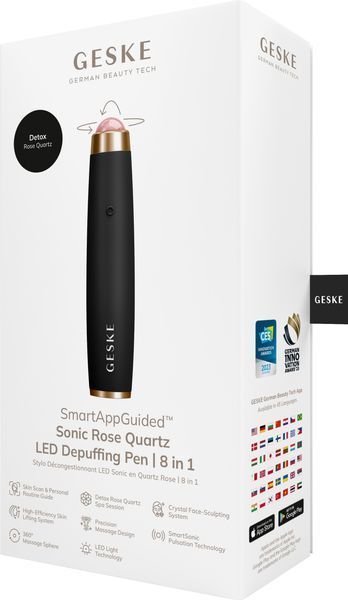 Ручка-масажер для обличчя з рожевим кварцом GESKE SmartAppGuided Sonic Rose Quartz LED Depuffing Pen 8in1 gray HB0647 фото