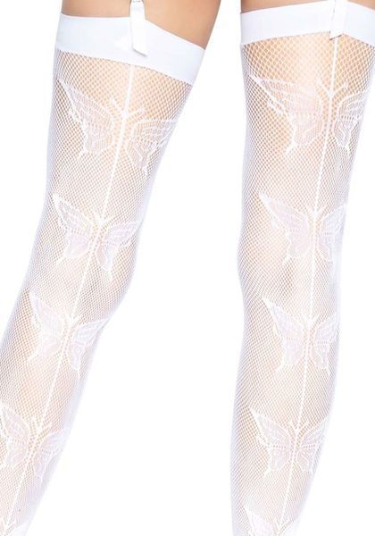 Панчохи-сітка зі швом ззаду Leg Avenue Butterfly back seam thigh highs One size White SO8580 фото