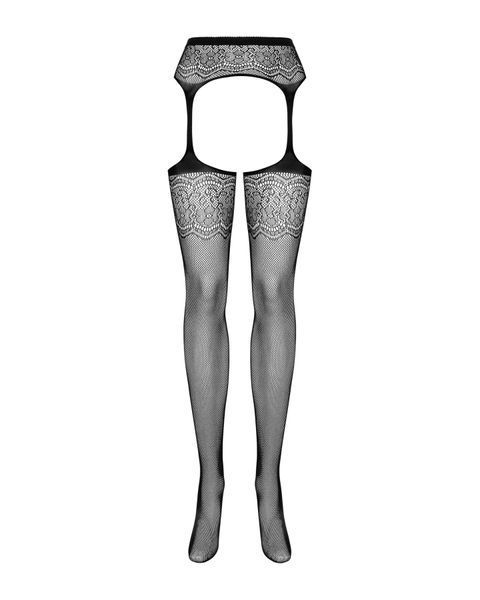 Сітчасті панчохи-стокінги з квітковим малюнком Obsessive Garter stockings S207 S/M/L,чорні SO7266 фото