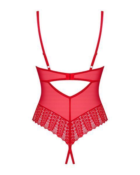 Боді з доступом Obsessive Ingridia crotchless teddy M/L, червоне, відкриті груди SO9026 фото