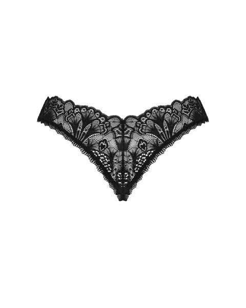 Мереживні стрінги Obsessive Donna Dream crotchless thong XS/S Black, відкритий доступ SO8642 фото