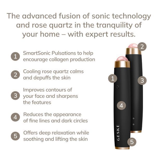 Ручка-масажер для обличчя з рожевим кварцом GESKE SmartAppGuided Sonic Rose Quartz LED Depuffing Pen 8in1 gray HB0647 фото
