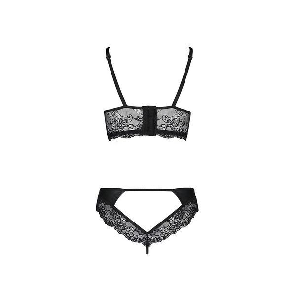 Комплект з еко-шкіри та мережива Passion LOONA SET S/M, black, бра і трусики SO5362 фото