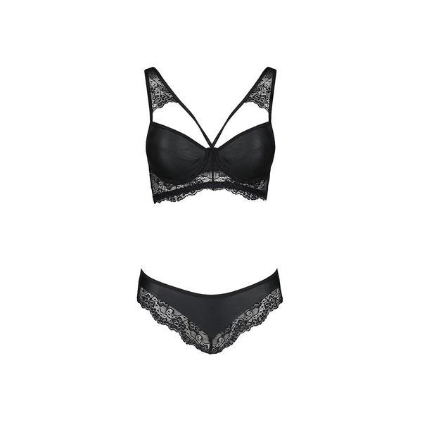 Комплект з еко-шкіри та мережива Passion LOONA SET S/M, black, бра і трусики SO5362 фото