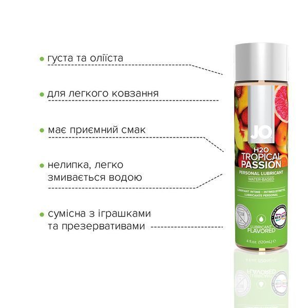 Змазка на водній основі JO H2O &mdash; Tropical Passion (120 мл) без цукру, рослинний гліцерин SO1674 фото