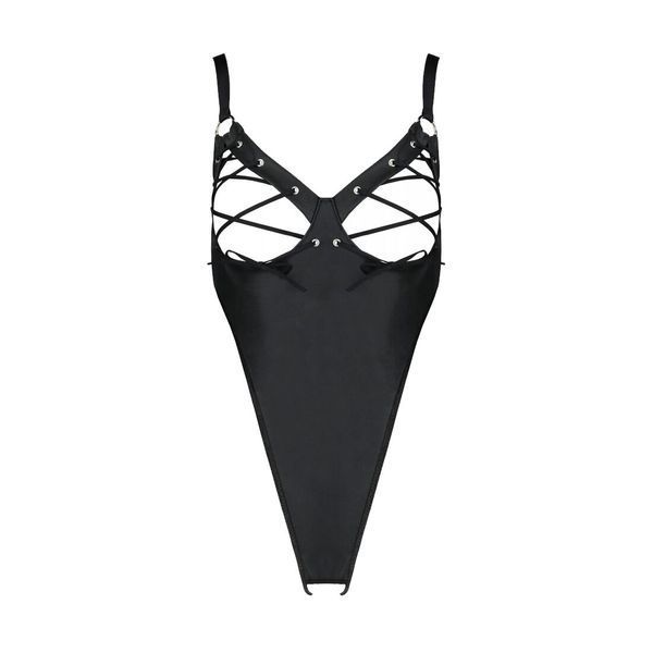Боді з екошкіри Passion CELINE BODY 6XL/7XL black, з доступом, відкритий SO7060 фото