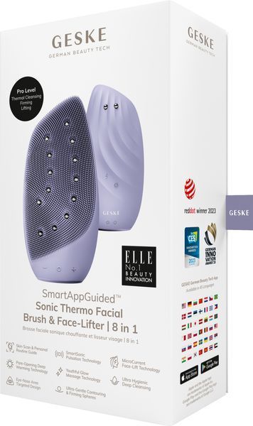 Очищувальна щітка для обличчя GESKE Sonic Thermo Facial Brush&Face-Lifter 8в1 purple HB0090 фото