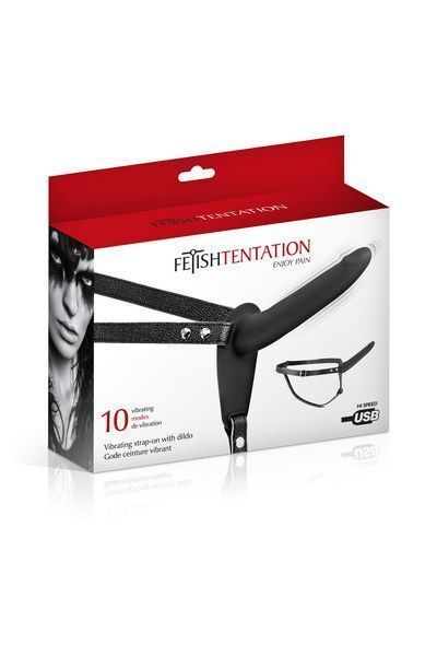 Страпон з вібрацією Fetish Tentation Vibrating Strap-On with Dildo Black (м'ята упаковка!!!) SO3749-R фото