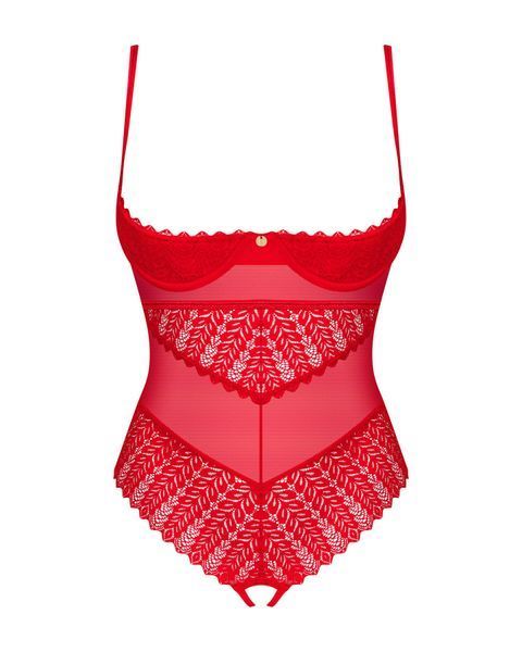 Боді з доступом Obsessive Ingridia crotchless teddy XL/2XL, червоне, відкриті груди SO9027 фото