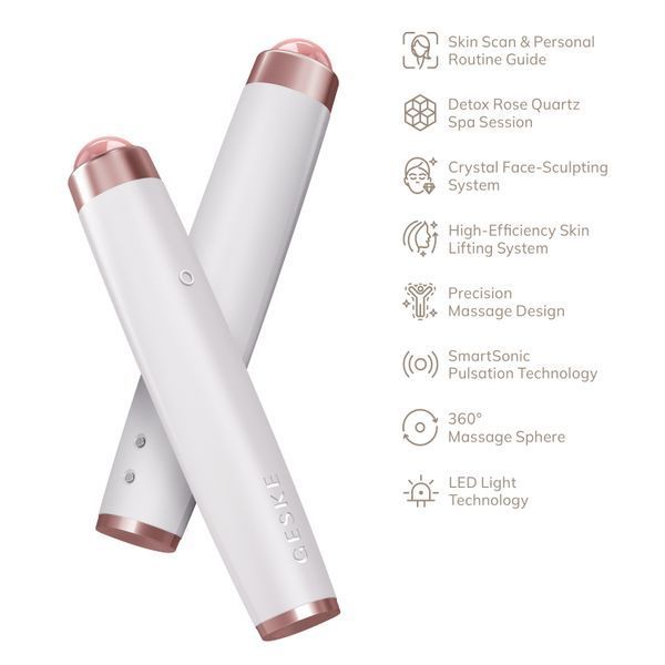Ручка-масажер для обличчя з рожевим кварцом GESKE SmartAppGuided Sonic Rose Quartz LED Depuffing Pen 8in1 starlight HB0648 фото