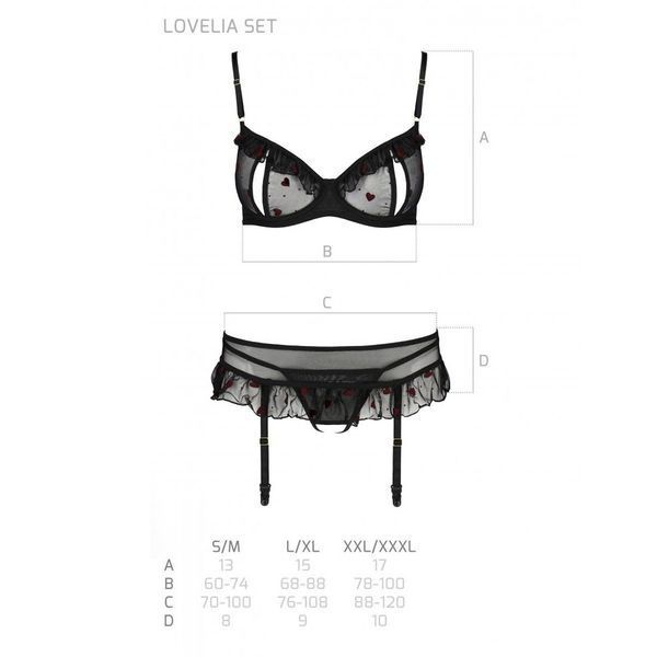 Сексуальний комплект з поясом для панчіх Passion LOVELIA SET XXL/XXXL, black SO4779 фото