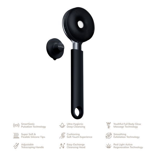 Звукова світлодіодна щітка для всього тіла GESKE Sonic LED Full-Body Brush&Intensive Exfoliator 9в1 black HB0385 фото
