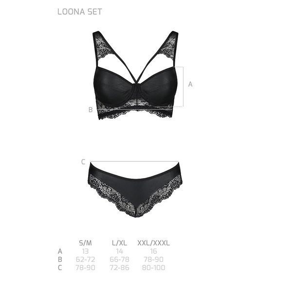 Комплект з еко-шкіри та мережива Passion LOONA SET XXL/XXXL, black, бра і трусики SO5363 фото