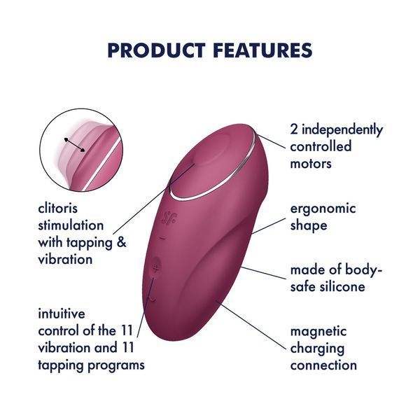 Вібростимулятор-пульсатор Satisfyer Tap & Climax 1 Red, ефект постукування пальцем, 2 мотори SX0566 фото
