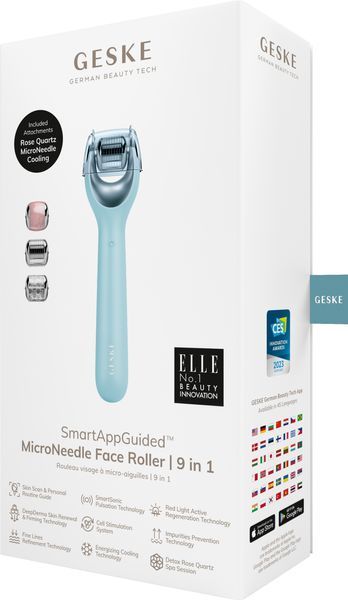 Електронний ролер для обличчя з мікроголками GESKE MicroNeedle Face Roller 9в1 turquoise HB0191 фото