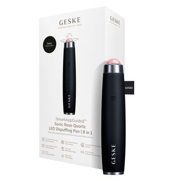 Ручка-масажер для обличчя з рожевим кварцом GESKE SmartAppGuided Sonic Rose Quartz LED Depuffing Pen 8in1 black HB0649 фото